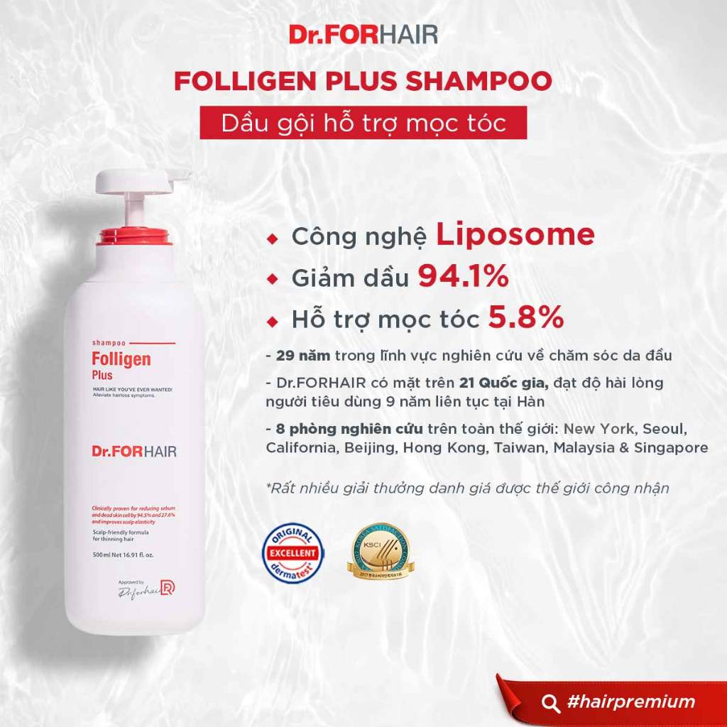 Dầu gội đầu hỗ trợ mọc tóc, giảm dầu giảm rụng tóc Dr.FORHAIR Folligen Plus Shampoo 500ml