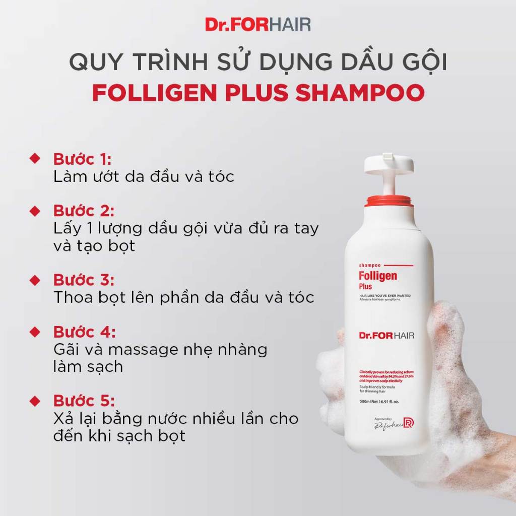 Dầu gội đầu hỗ trợ mọc tóc, giảm dầu giảm rụng tóc Dr.FORHAIR Folligen Plus Shampoo 500ml