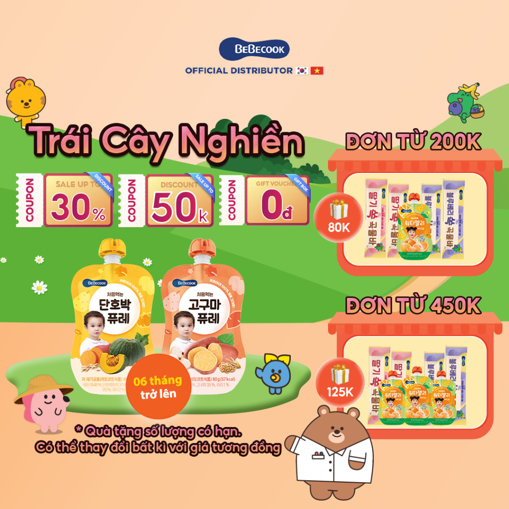 Trái cây nghiền ăn dặm cho bé BeBecook nhiều vị dành cho trẻ 6 tháng 80g/túi