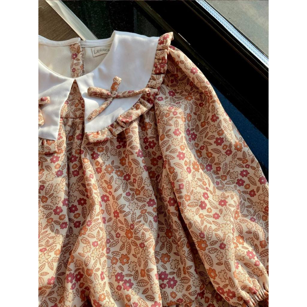 Váy babydoll mix cổ bèo hoạt tiết  cà bông