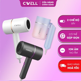 Máy sấy tóc mini CWELL gập gọn 2 chiều nóng lạnh, công nghệ ION âm dưỡng tóc, công suất 1200W C01HD, mẫu mới 2024