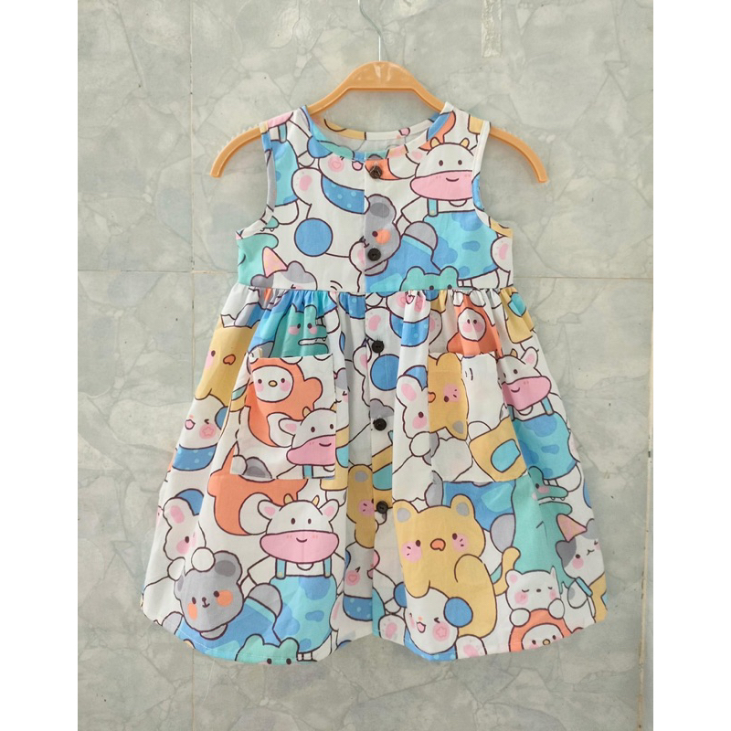 Đầm hoa vải lụa thô cho bé gái 9-15kg