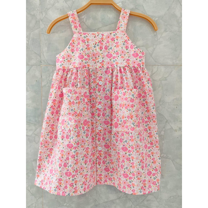 Đầm hoa vải lụa thô cho bé gái 9-15kg