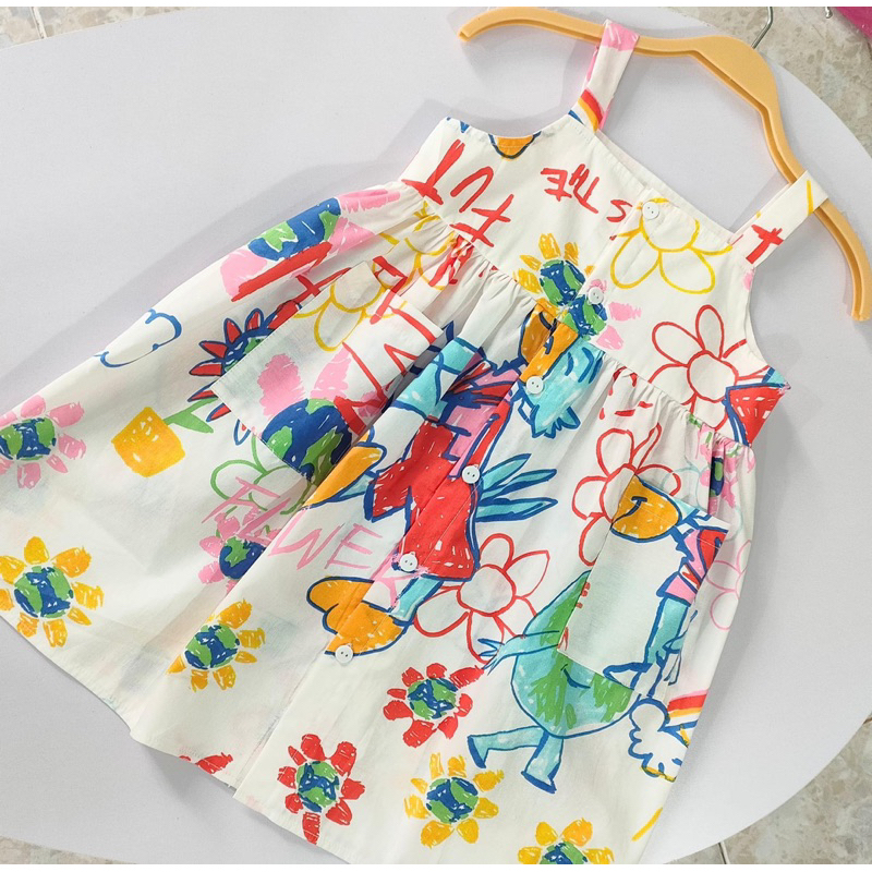 Đầm hoa vải lụa thô cho bé gái 9-15kg