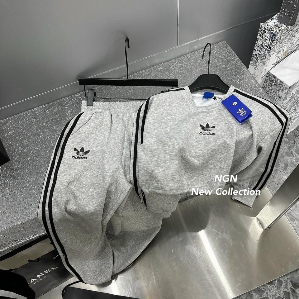 Set Bộ Đồ Nữ Áo Dài Tay Viền 3 Sọc Chất Nỉ Eo Dây Rút Khóa Chỉnh Mix Quần Boi Gấu Form 40-70kg B31021