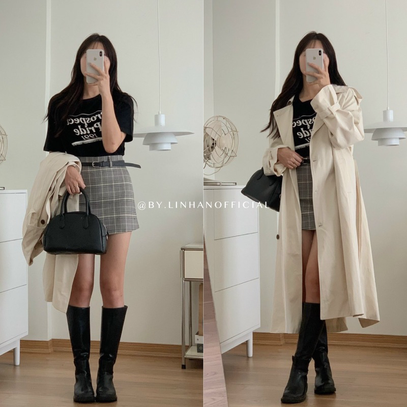 Chân váy kẻ chữ A kèm đai StyleKorean //6655