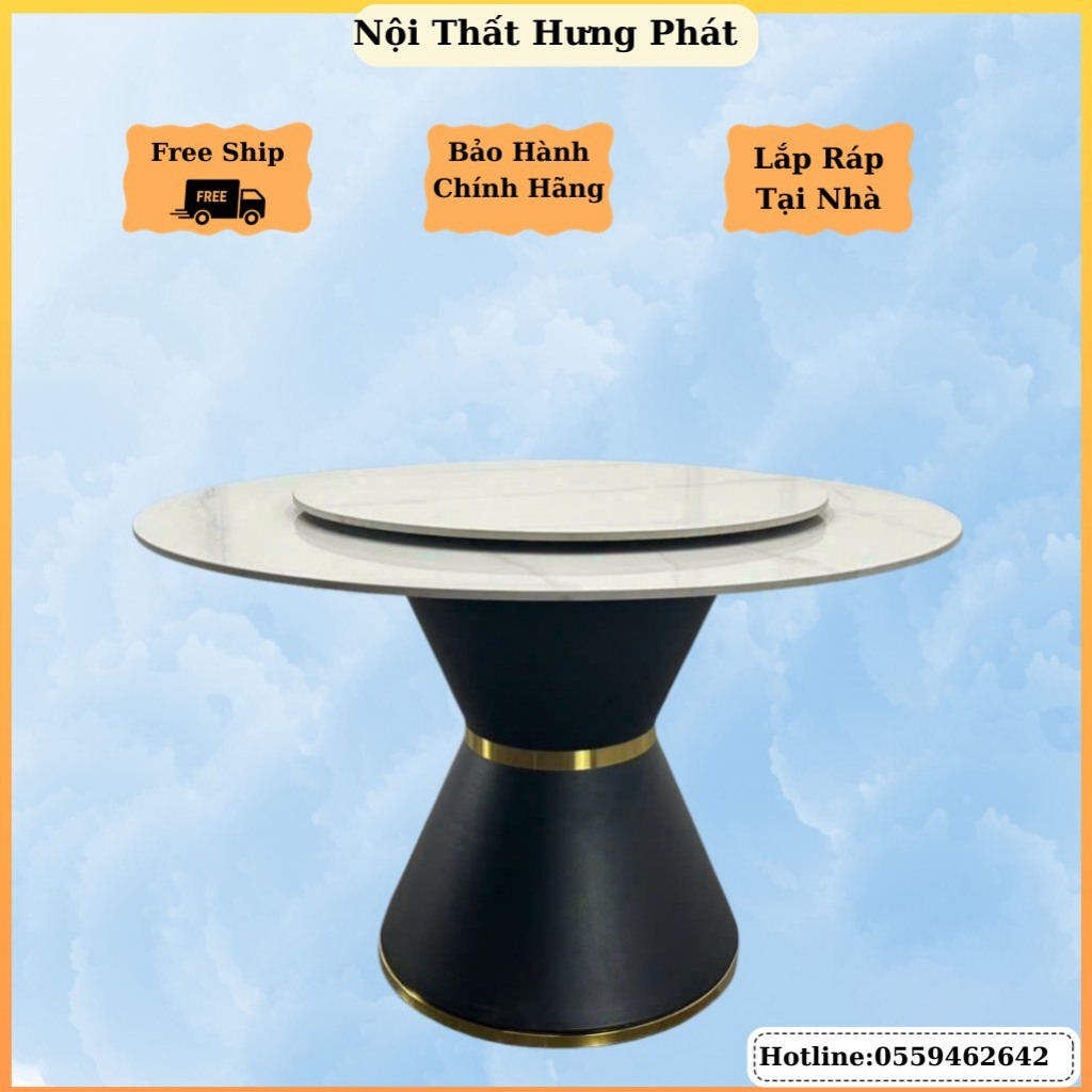 Bàn ăn tròn xoay 2 mặt đá phiến ( Ceramic ) - bàn ăn thông minh 1m35 2 tầng ngồi được 6 ghế 8 ghế