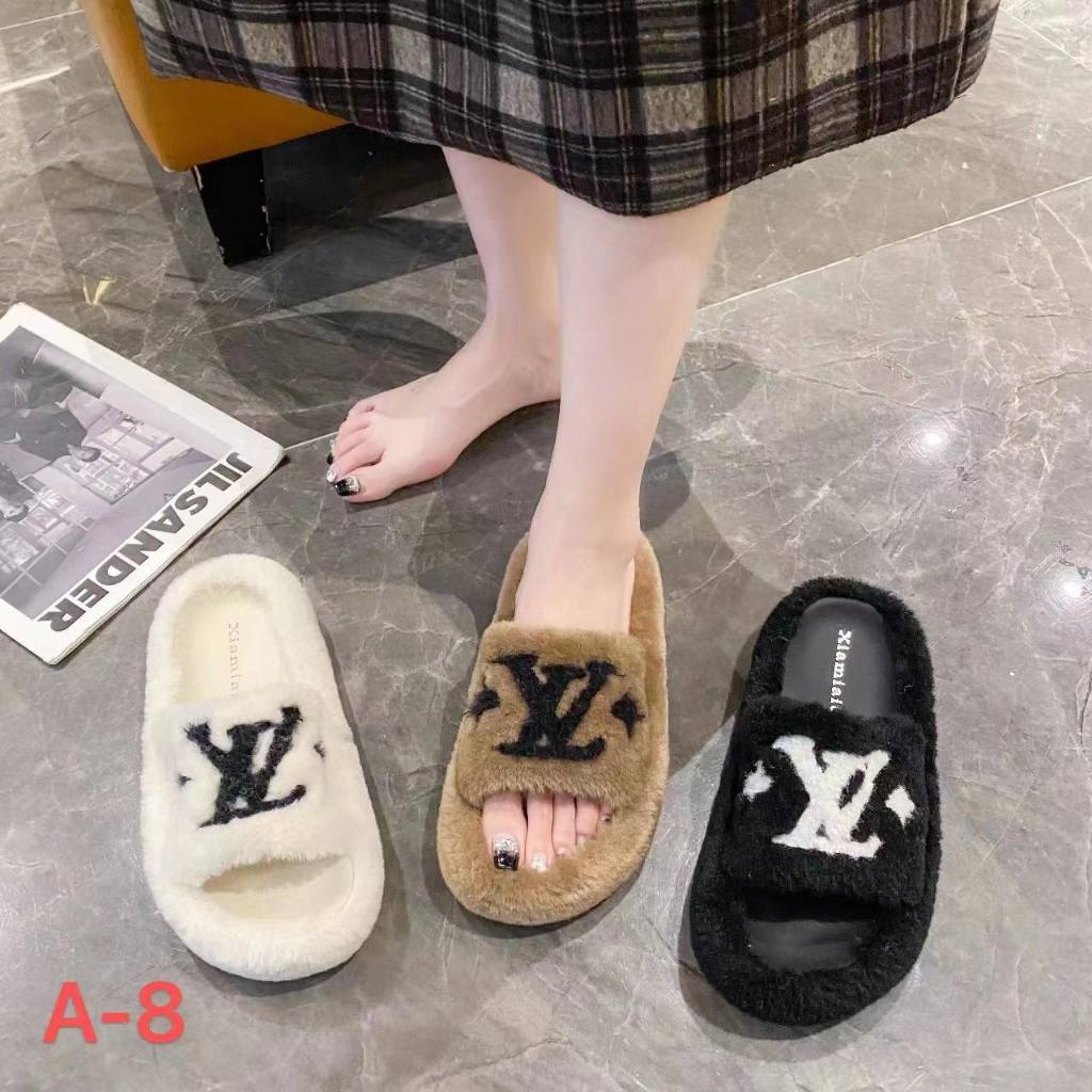 Dép lông LV quai ngang đế dày 3cm