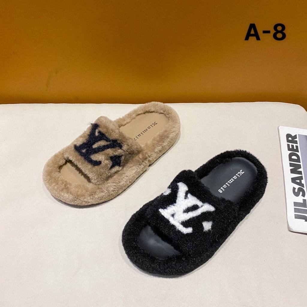 Dép lông LV quai ngang đế dày 3cm