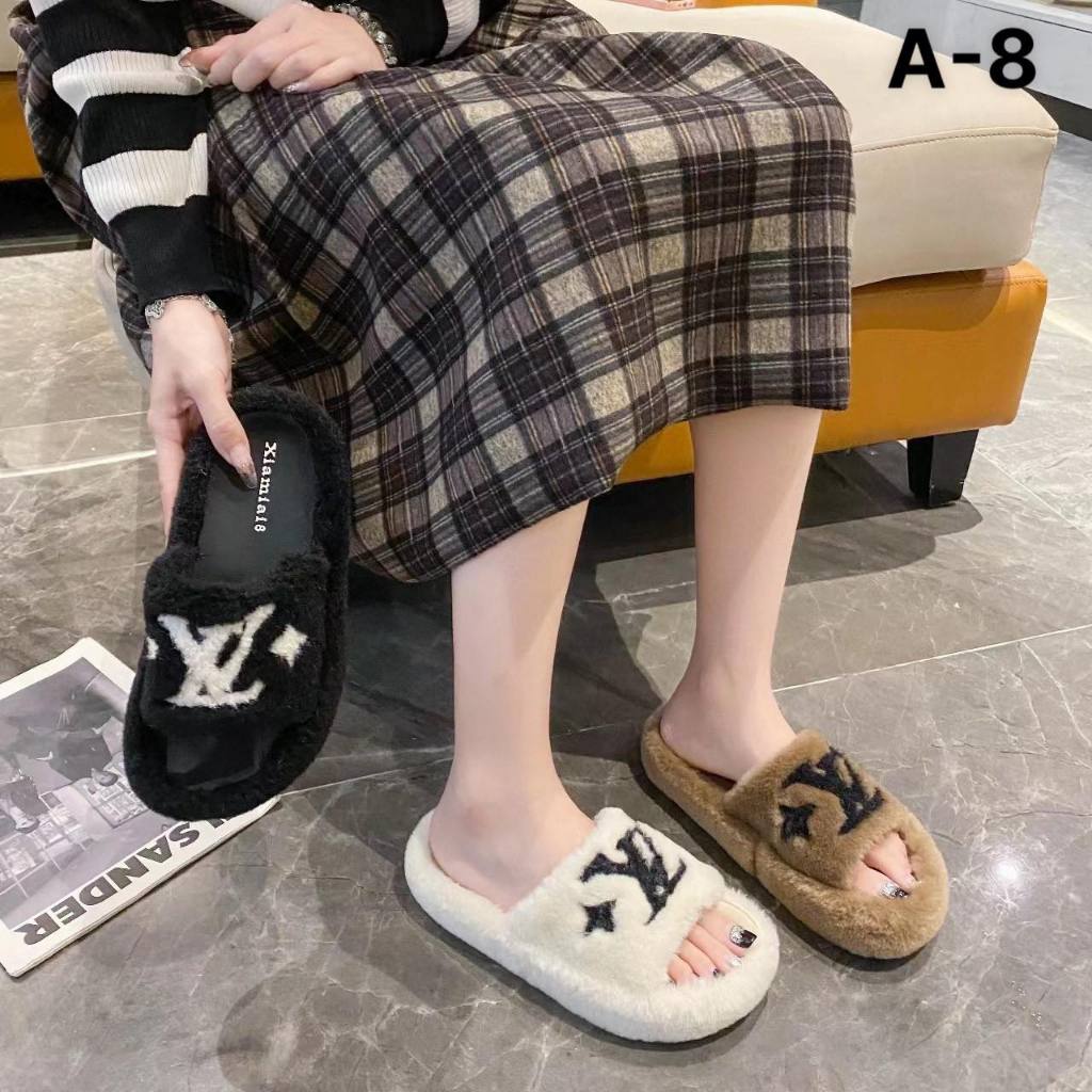 Dép lông LV quai ngang đế dày 3cm