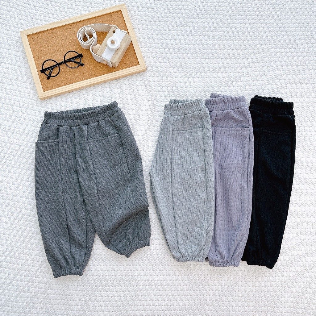 Quần Dài Cho Bé Trai, Bé Gái KIMCHIBABY Vải Tổ Ong Túi Hộp, Quần Cho Bé Mặc Thu Đông Phong Cách Hàn Quốc KCQD303