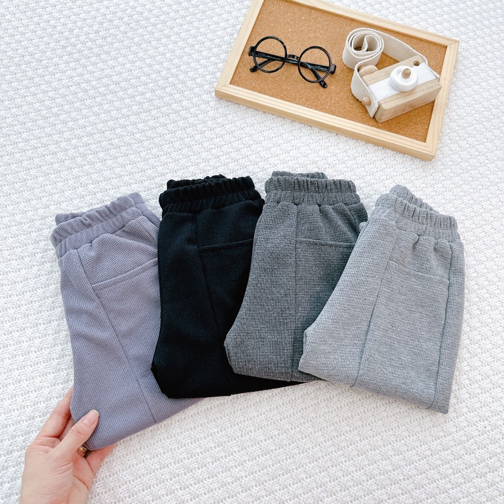 Quần Dài Cho Bé Trai, Bé Gái KIMCHIBABY Vải Tổ Ong Túi Hộp, Quần Cho Bé Mặc Thu Đông Phong Cách Hàn Quốc KCQD303