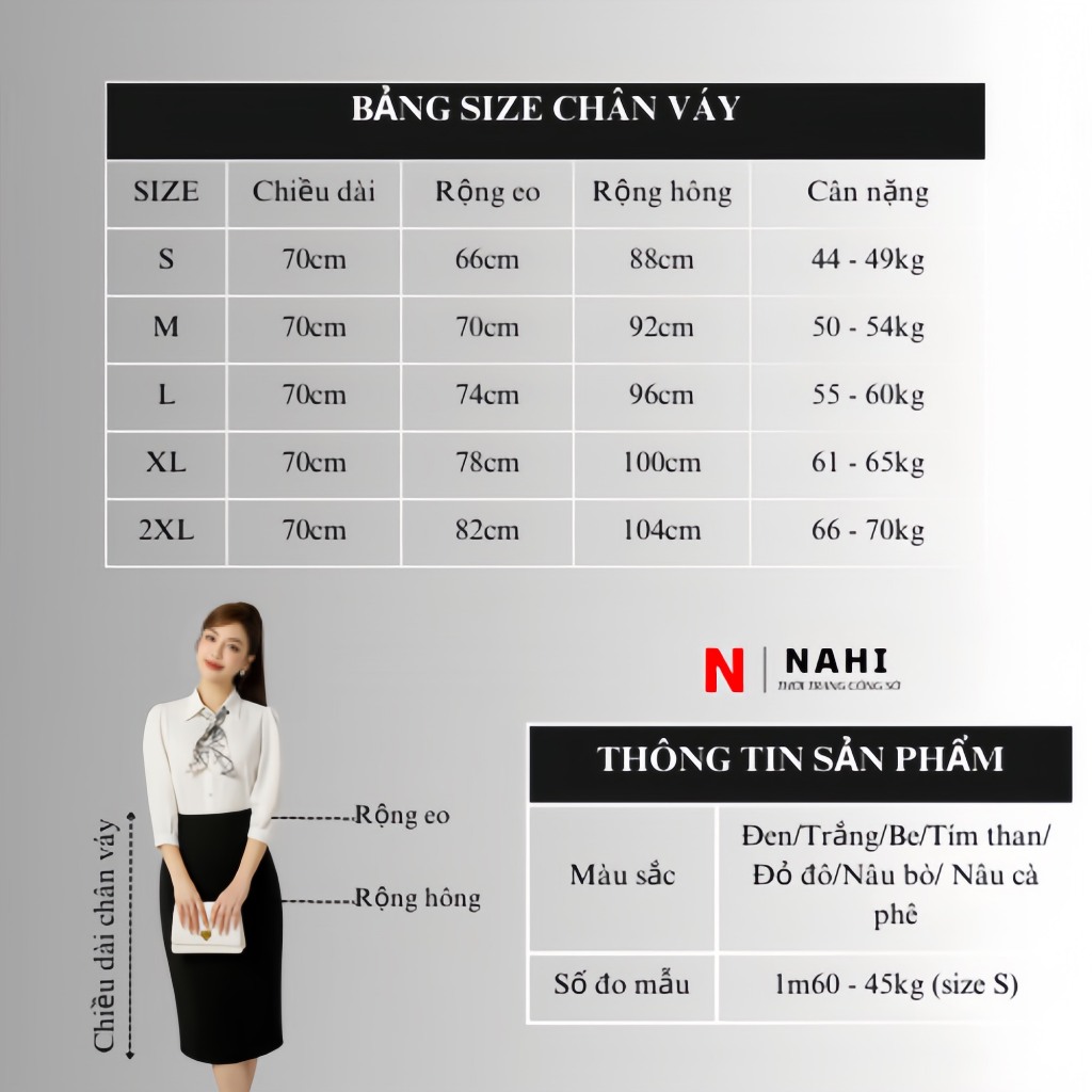 Chân Váy Bút Chì Công Sở Dài Qua Gối Có Xẻ Sau S01