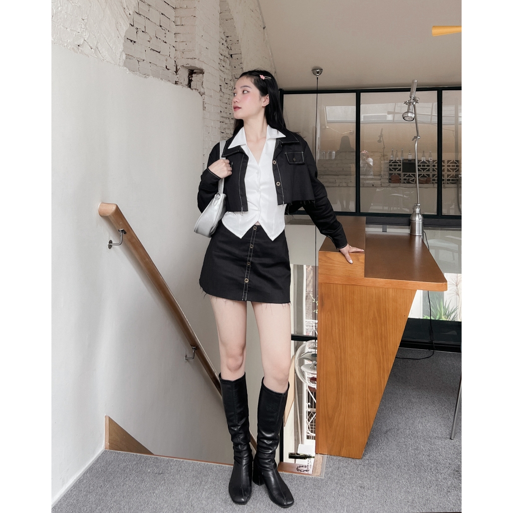 DALLA Áo sơ mi croptop tay dài kaki