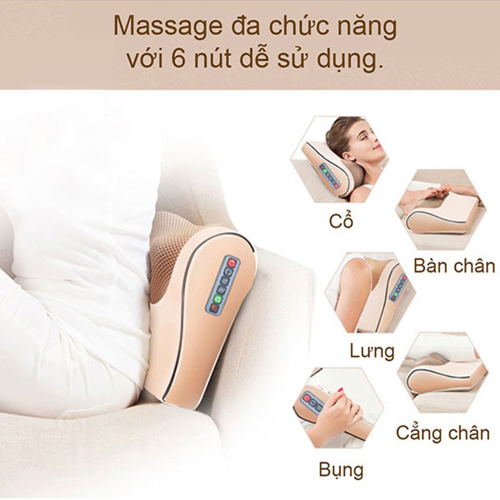 Máy Massage Cổ Vai Gáy, Gối Massage Cổ Vai Gáy Hồng Ngoại 20 Bi Xoay Có