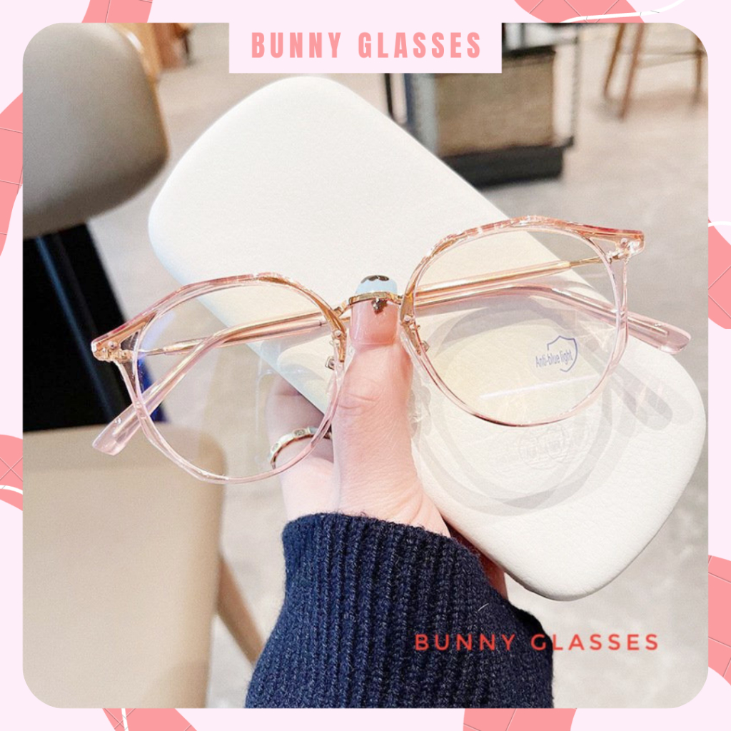 Gọng kính cận nam nữ Bunny glasses mắt kính tròn gọng kính kim loại màu sắc thời trang 83032
