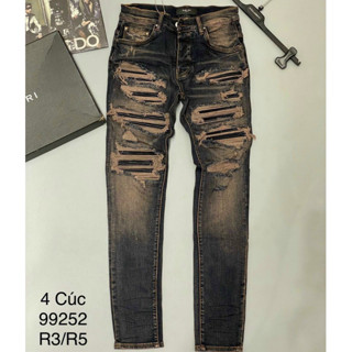  Quần JEAN Nam Boy Phố AMIRI Slimfit Nâu Đất rách tua lót da Quần bò Amiri vá nhiều da đen bản đẳng cấp 