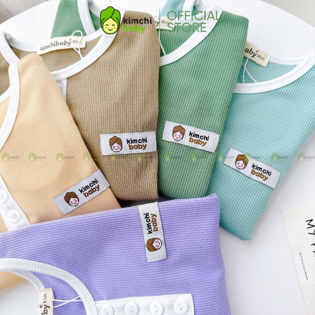 Bộ Dài Tay Cho Bé Trai, Bé Gái KIMCHIBABY Vải Thun Tăm Cổ Viền Đính Cúc, Đồ Bộ Cho Bé Mặc Nhà Thu Đông KCTD316
