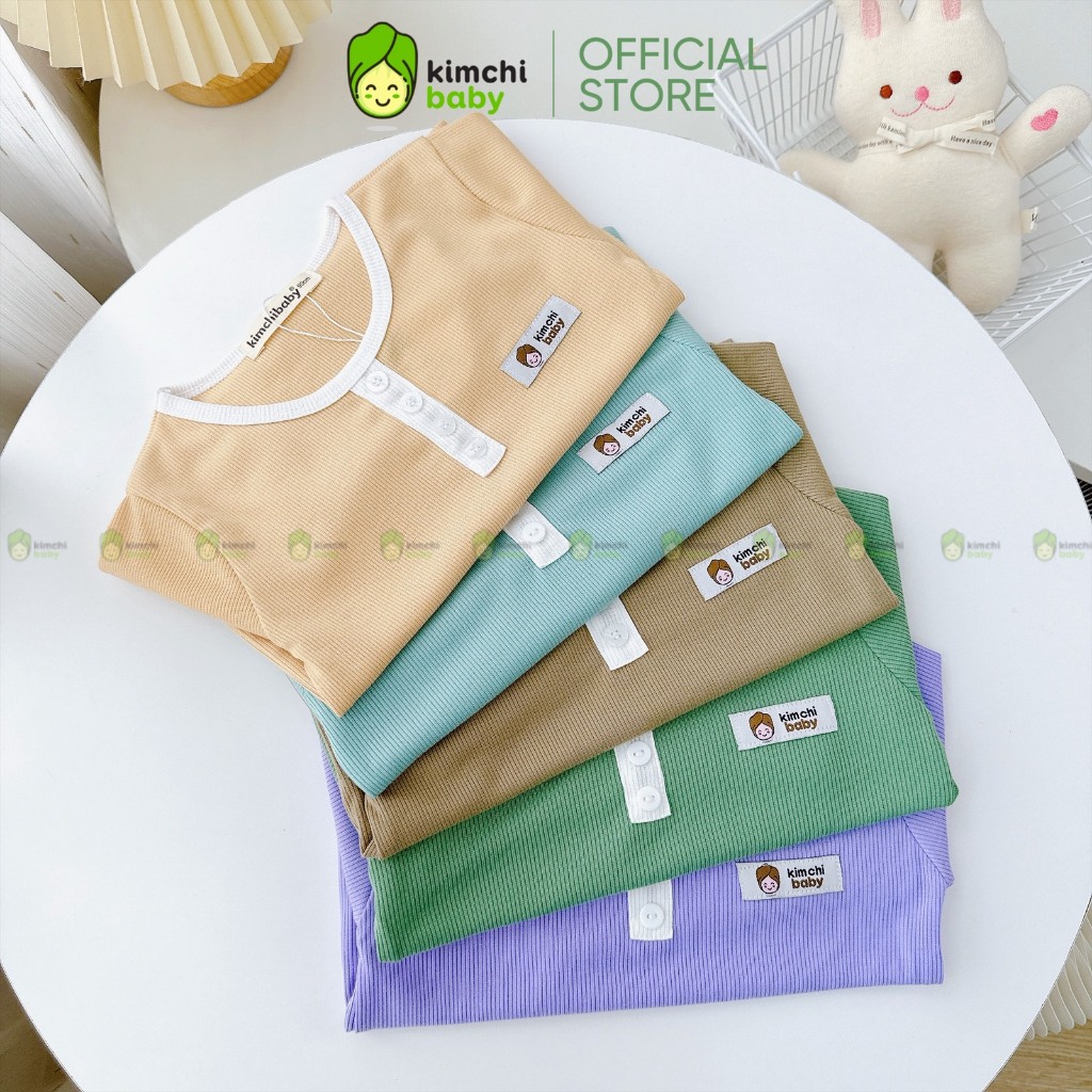 Bộ Dài Tay Cho Bé Trai, Bé Gái KIMCHIBABY Vải Thun Tăm Cổ Viền Đính Cúc, Đồ Bộ Cho Bé Mặc Nhà Thu Đông KCTD316