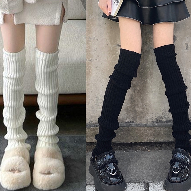 Vớ ống chân dệt kim đen trắng giữ ấm mua đông cao cấp Design By 3B phong cách tất vớ đùi Lolita dễ thương