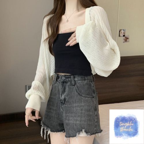  Áo Khoác Lưới Khoác Cardigan Dệt Kim Dáng Ngắn Tay Dài Không Khuy Phối Được Tất Cả Các Loại Quần Chân Váy Đầm | ThảoChi 