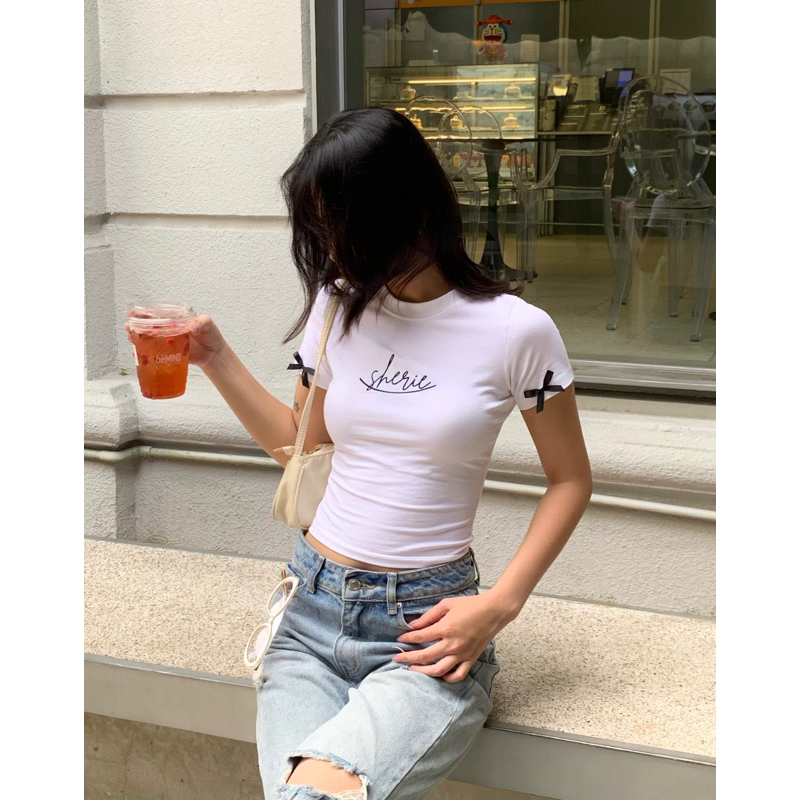 Sherie White Tee - Áo Thun Trắng Cotton Form Ôm Thêu Logo