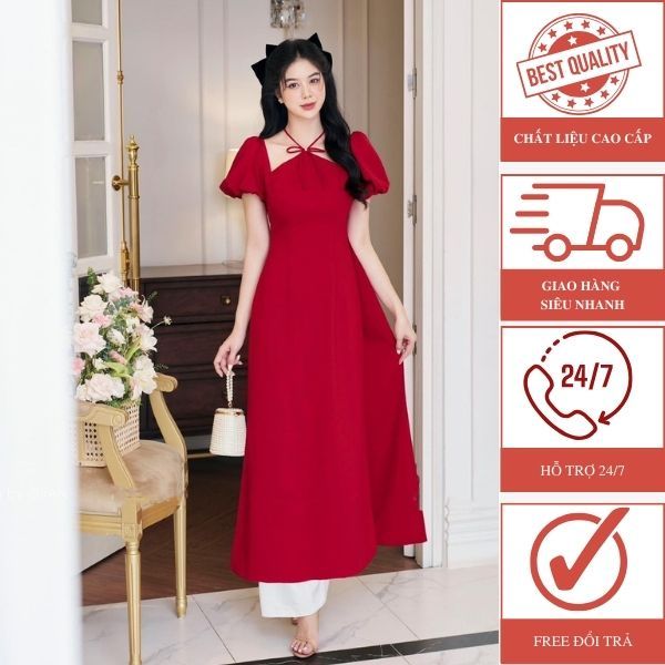 Áo Dài Cổ Yếm Nơ Cách Tân Hiện Đại Sang Trọng - D0830