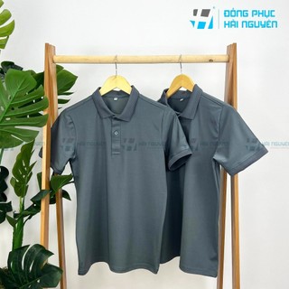 Áo thun polo 100% cá sấu bo gân dành cho Nam Nữ làm đồng phục màu Xám Đậm