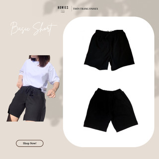 Quần short thun trơn basic unisex cạp chun màu đen - Homies Saigon