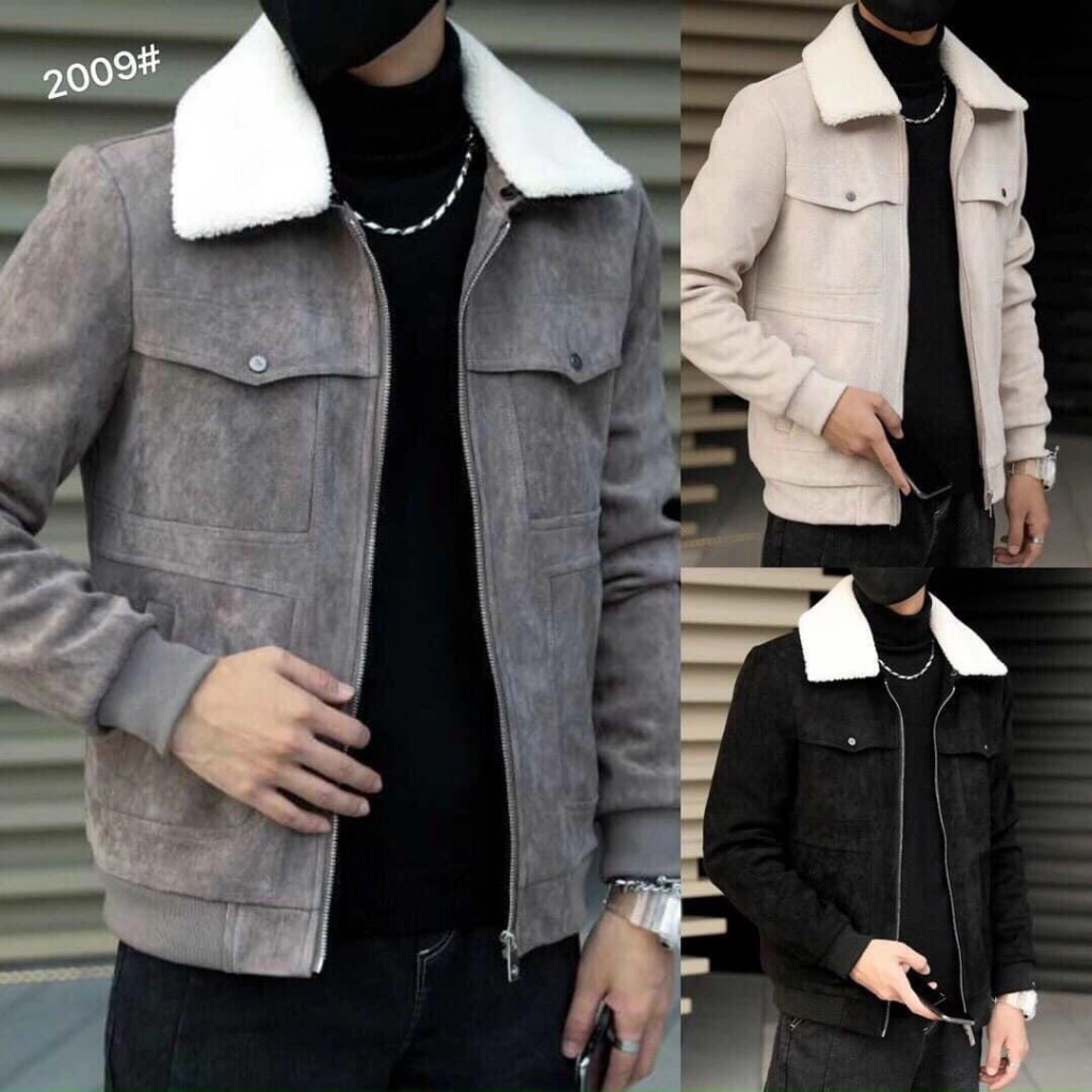 Áo khoác da lộn trơn không họa tiết