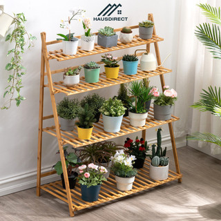 Kệ để chậu hoa cây cảnh gỗ thông cao cấp HAUSDIRECT 4 tầng để trong nhà ngoài trời sân vườn ban công - D23