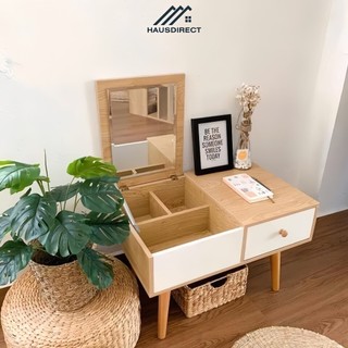 Bàn phấn trang điểm mini ngồi bệt có gương HAUSDIRECT ngăn kéo đựng mỹ phẩm bằng gỗ phủ melamin decor cao cấp - D14