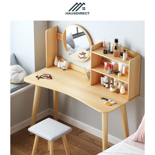 Bàn trang điểm đẹp bằng gỗ có kệ để đồ mỹ phẩm và gương thương hiệu HAUSDIRECT phong cách Bắc Âu hiện đại - D10