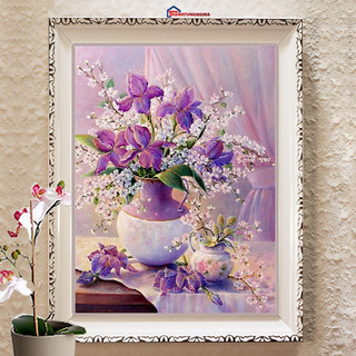 Tranh đính đá LV225 DF846 (50cm x 60cm), tranh thêu chữ thập bình hoa khoe sắc LV3185 (43cm x 51cm)