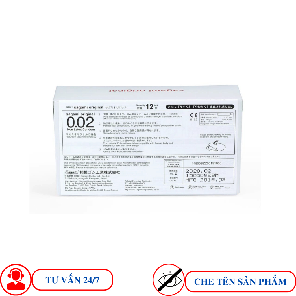 Bao cao su Sagami Original siêu mỏng 0.02 mm hộp 12 cái