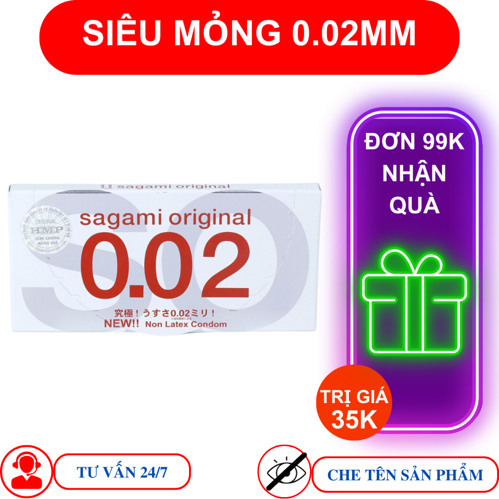 Bao cao su Sagami Original siêu mỏng 0.02 mm hộp 2 cái