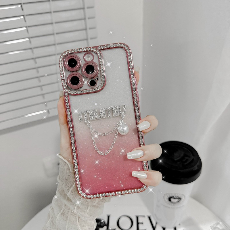 Ốp Iphone Viền Đá Miu Xích Cho 14Promax 13 12 11promax