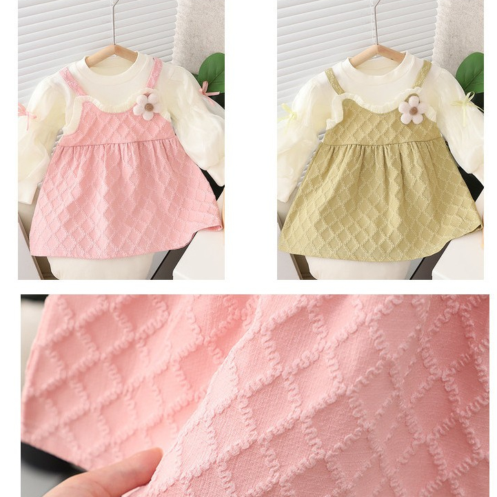 Váy đầm bé gái, váy tay bồng họa tiết vân nổi dễ thương  Nami kids