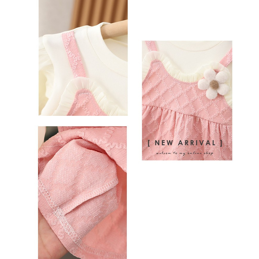 Váy đầm bé gái, váy tay bồng họa tiết vân nổi dễ thương  Nami kids