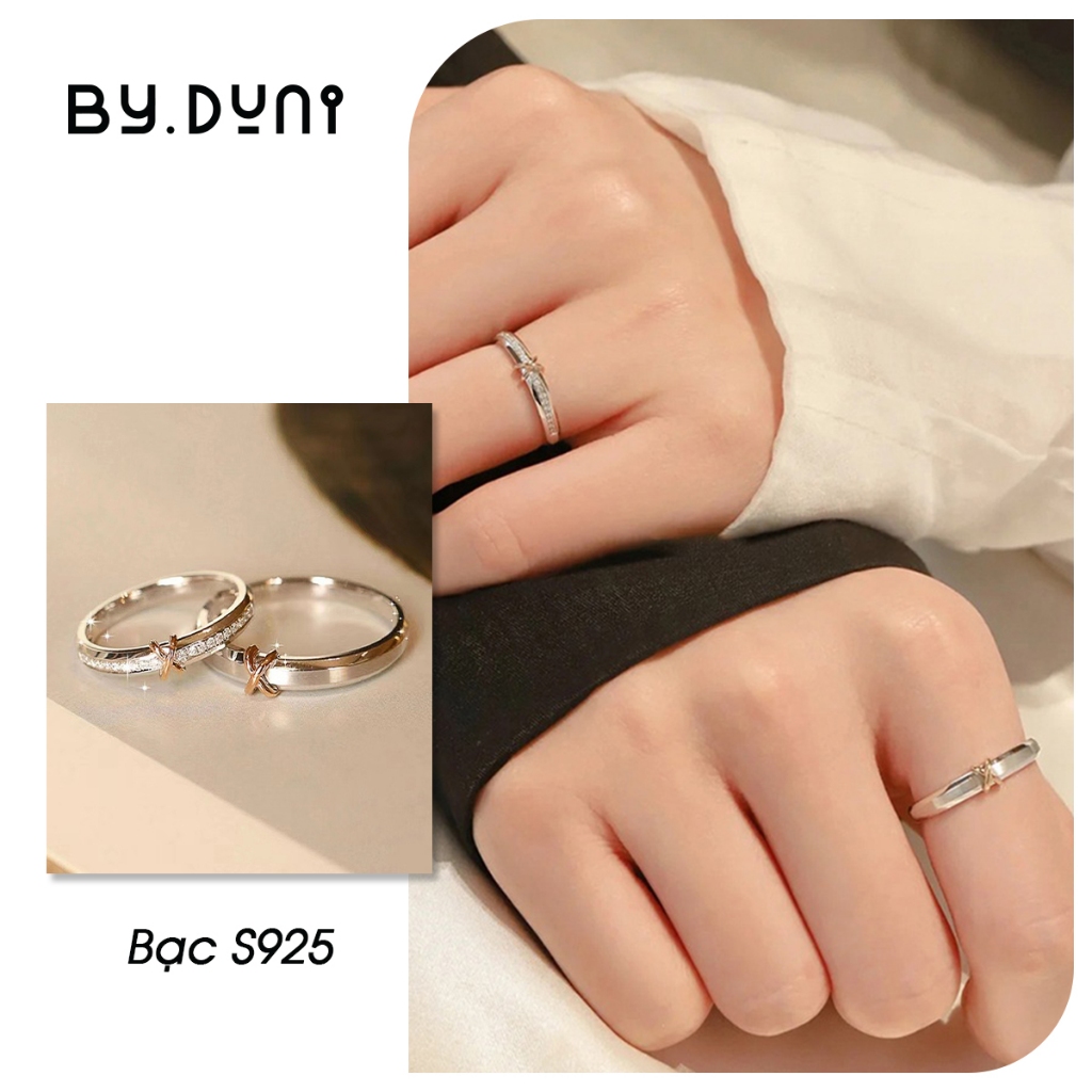 Nhẫn đôi bạc nam nữ By.duni, nhẫn cặp bạn thân chất liệu bạc 925 đính đá hoạ tiết đơn giản tinh tế BN011