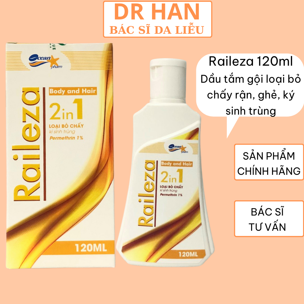 Raileza dầu tắm gội loại bỏ chấy chí, ghẻ, rận mu, ký sinh trùng trên da 120ml