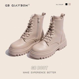 Giày Bốt Nữ Cổ Cao Kéo Khóa Da Nhám Cao Gót Màu Đen Trắng Thời Trang Hot Trend giayBOM GB Boot B1635