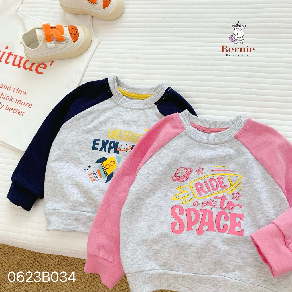 Bộ thu đông bé trai bé gái tàu vũ trụ Bernie - Bộ dài tay bé trai bé gái nỉ da cá cho bé từ 9-23kg - 0623B034