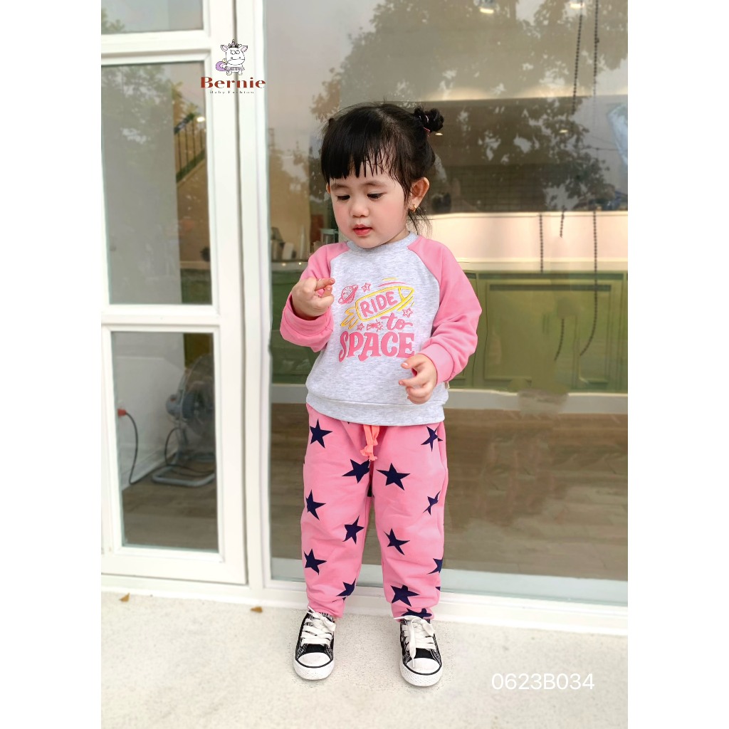 Bộ thu đông bé trai bé gái tàu vũ trụ Bernie - Bộ dài tay bé trai bé gái nỉ da cá cho bé từ 9-23kg - 0623B034