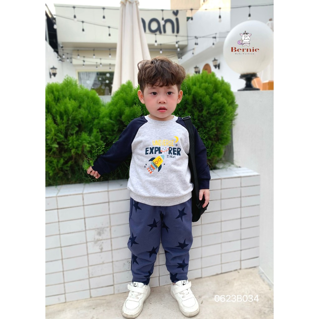 Bộ thu đông bé trai bé gái tàu vũ trụ Bernie - Bộ dài tay bé trai bé gái nỉ da cá cho bé từ 9-23kg - 0623B034