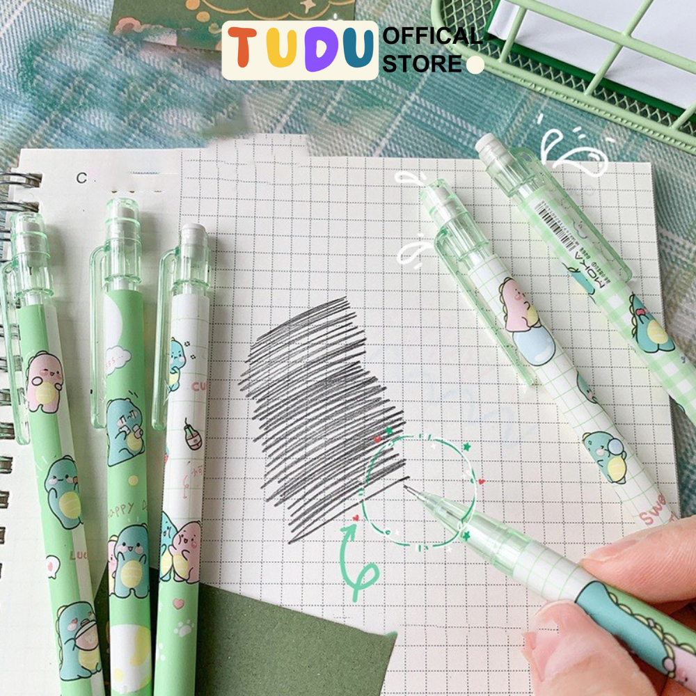 Bút chì kim bấm TUDU cao cấp ngòi 0,5mm kèm đầu tẩy, Bút chì kim đầu bấm cute dễ thương phụ kiện văn phòng phẩm