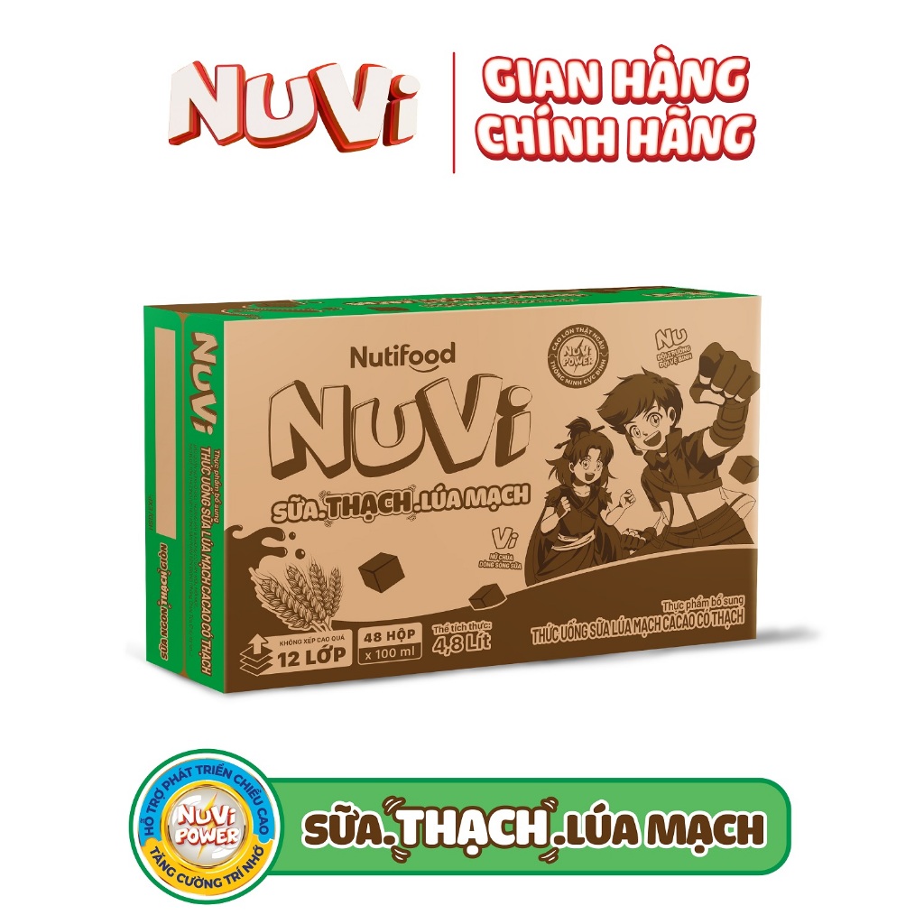 Thùng 48 Hộp NuVi Sữa Lúa Mạch Thạch Cacao/ Sữa Chua Thạch Dâu/ Sữa Trái Cây Thạch Cam 170ml - NUTIFOOD - YOOSOO MALL