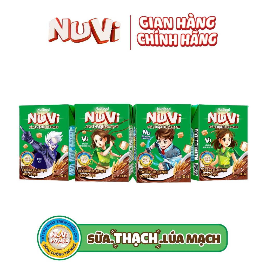 Thùng 48 Hộp NuVi Sữa Lúa Mạch Thạch Cacao/ Sữa Chua Thạch Dâu/ Sữa Trái Cây Thạch Cam 170ml - NUTIFOOD - YOOSOO MALL