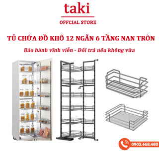 {Nhập Khẩu} Kệ Nhà Bếp, Kệ Đồ Khô Liên Hoàn 12 Ngăn 6 Tầng NAN TRÒN- INOX Không GỈ 304 - Bảo Hành Vĩnh Viễn - Có Thợ Lắp