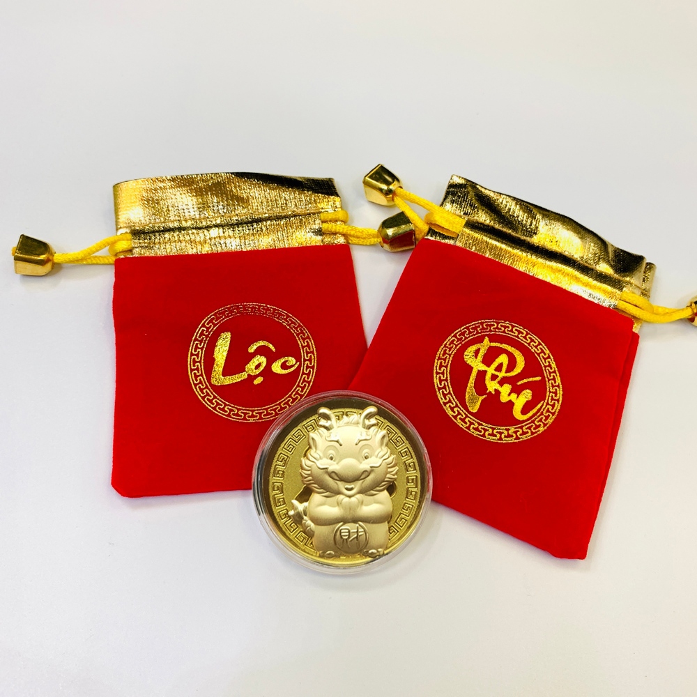Thỏi Rồng Vàng Thần Tài may mắn tài lộc kèm túi Nhung trang trọng biếu tặng, Lì Xì Tết rất ý nghĩa